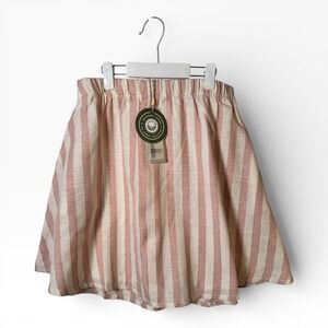 The Sunday Collective NWT Pink Stripe Linen Blend Elastic Waist Skirt Kids 10/11